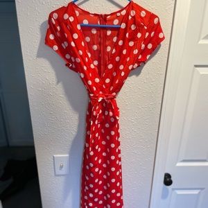 Red and White polka dot dress! Sexy slit with tie. Bought on Amazon!